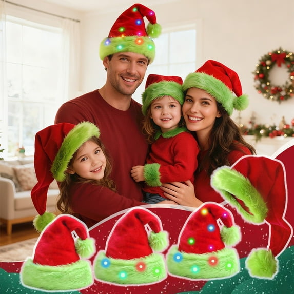 Adult Christmas Light-Up Plush Hat, Long Pile Fabric for Holiday Parties, Christmas Decorations for Indoor Outdoor Use