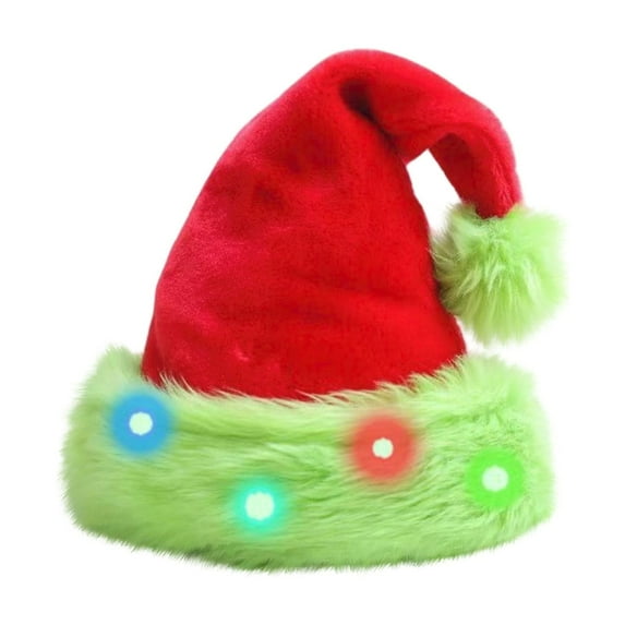 Adult Christmas Light-Up Plush Hat, Long Pile Fabric for Holiday Parties, Christmas Decorations for Indoor Outdoor Use