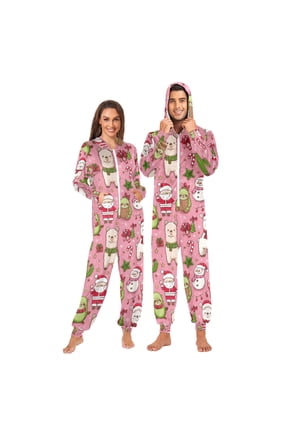 Adult Christmas Onesie Alpaca Cactus Zipper One-Piece Pajamas Unisex with Pockets