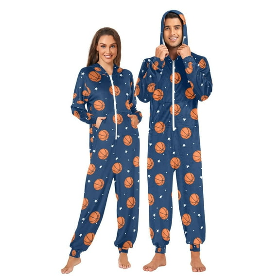 Adult Christmas Onesie Basketball Star Adult Zipper One-Piece Pajamas Unisex Pajamas with Pockets