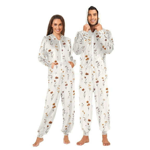 Adult Christmas Onesie Beautiful Vintage Floral Elements Zipper One-Piece Pajamas Unisex with Pockets