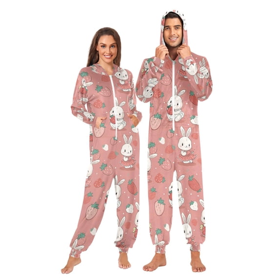 Adult Christmas Onesie Bunny in A Skirt Adult Zipper One-Piece Pajamas Unisex Pajamas with Pockets