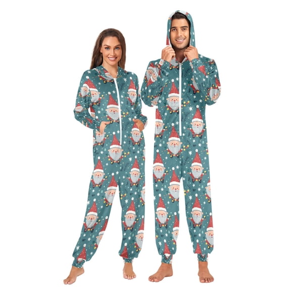 Adult Christmas Onesie Christmas Gnome Seamless Zipper One-Piece Pajamas Unisex with Pockets