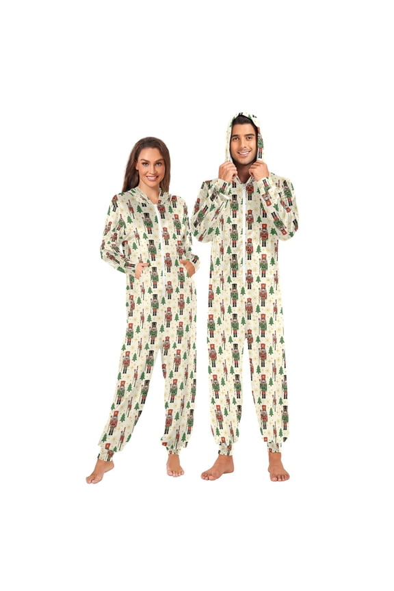 Adult Christmas Onesie Christmas Nutcracker Zipper One-Piece Pajamas Unisex with Pockets