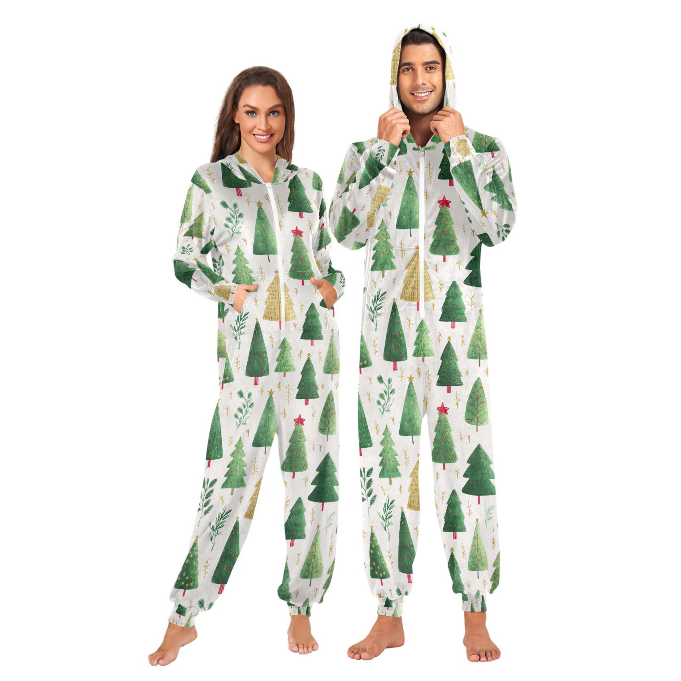 Adult Christmas Onesie Christmas Tree Ideas Adult Zipper One-Piece Pajamas Unisex Pajamas with Pockets