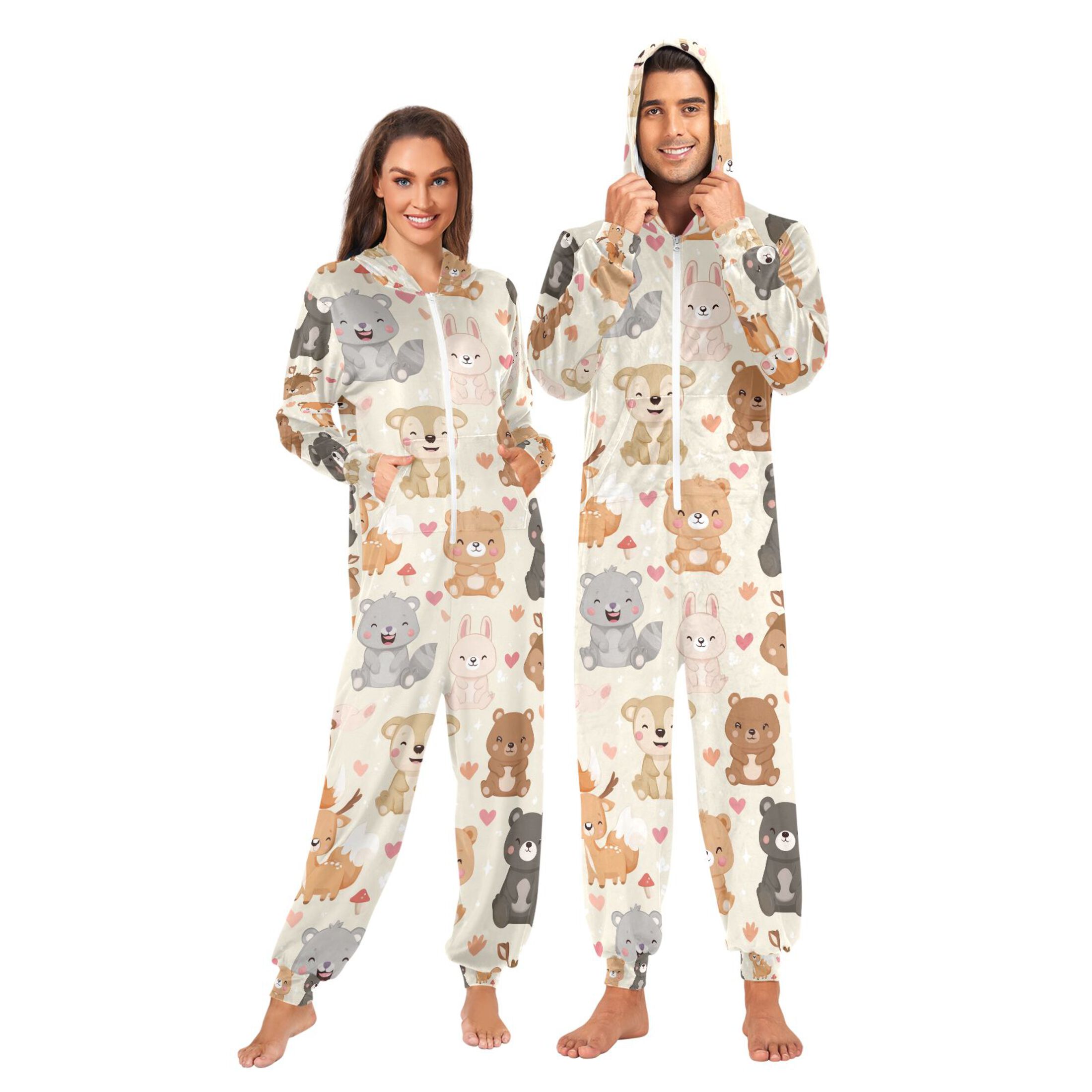Adult Christmas Onesie Cute Animals Adult Zipper One-Piece Pajamas Unisex Pajamas with Pockets