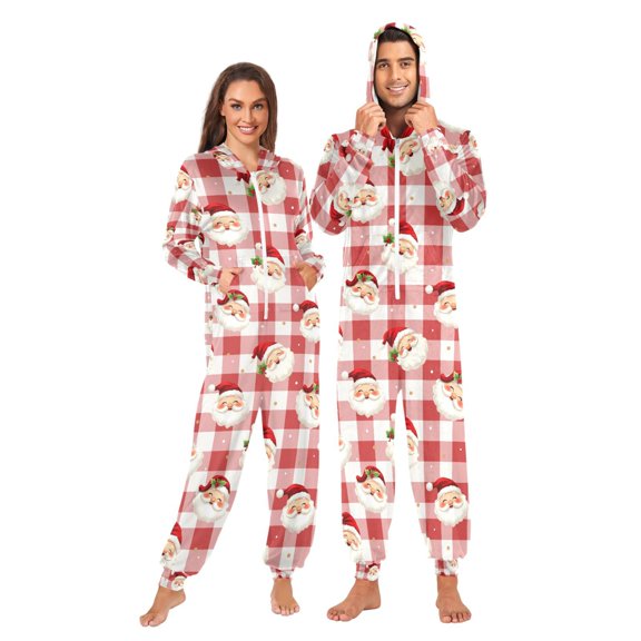 Adult Christmas Onesie Cute Christmas Pattern Zipper One-Piece Pajamas Unisex with Pockets