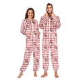 thumbnail image 1 of Adult Christmas Onesie Cute Father Christmas Checkered Background Pattern Zipper One-Piece Pajamas Unisex with Pockets, 1 of 6