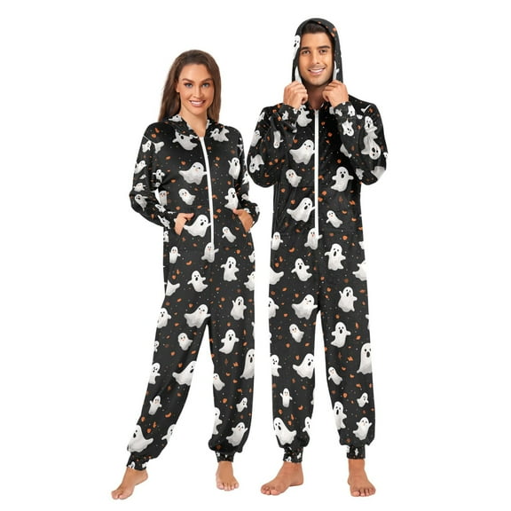 Adult Christmas Onesie Cute Ghosts From Small To Big Adult Zipper One-Piece Pajamas Unisex Pajamas with Pockets