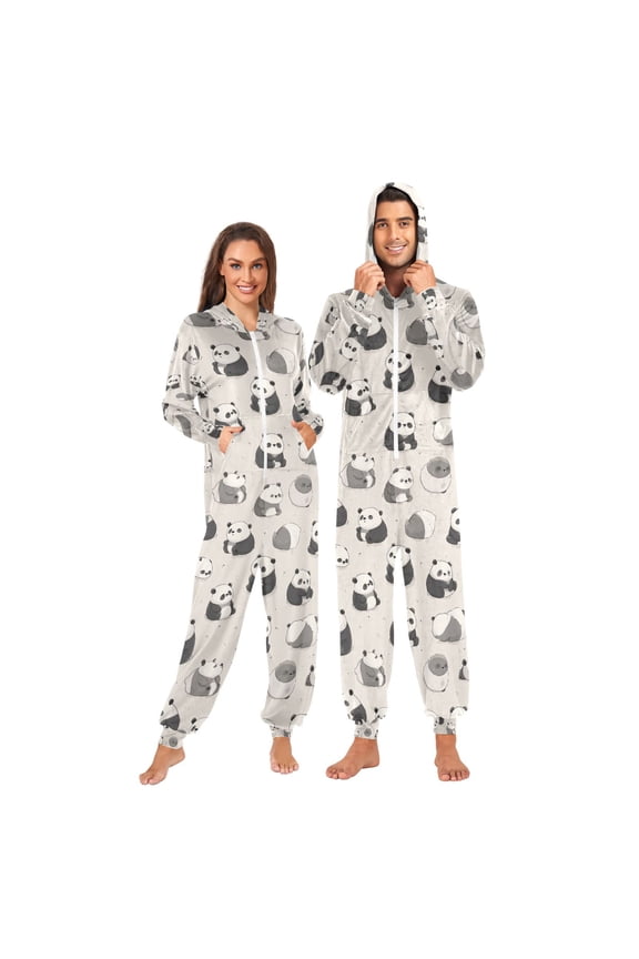Adult Christmas Onesie Cute Panda Adult Zipper One-Piece Pajamas Unisex Pajamas with Pockets
