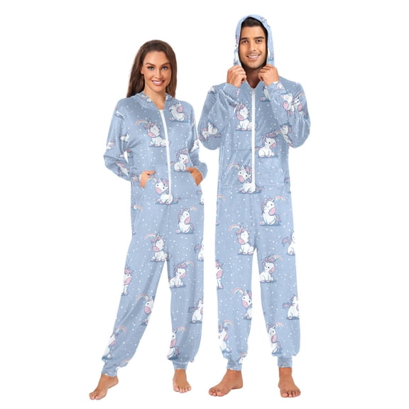 Adult Christmas Onesie Cute Unicorn Adult Zipper One-Piece Pajamas Unisex Pajamas with Pockets