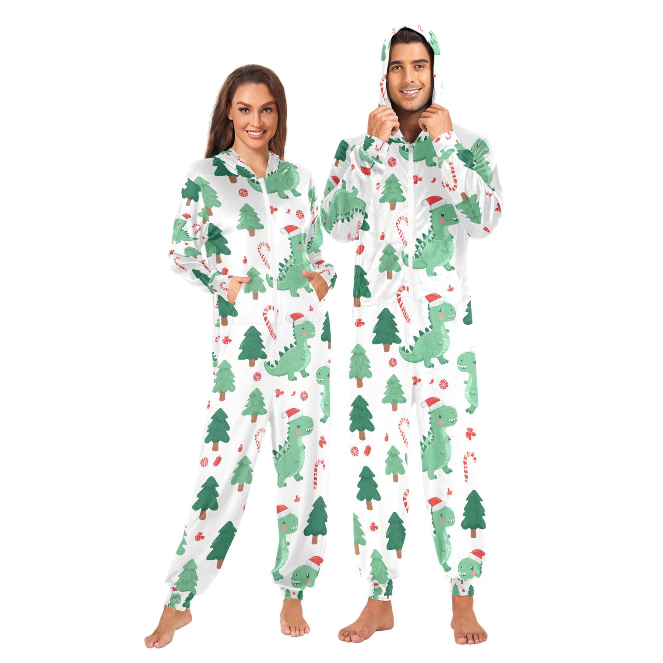 Adult Christmas Onesie Dinosaur Tree Santa Hat Adult Zipper One