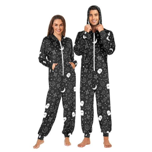 Adult Christmas Onesie Halloween Patterns Adult Zipper One-Piece Pajamas Unisex Pajamas with Pockets