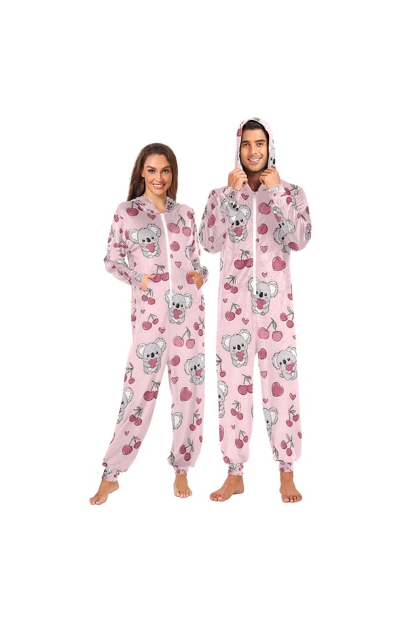 Adult Christmas Onesie Love Loving Koala Adult Zipper One-Piece Pajamas Unisex Pajamas with Pockets