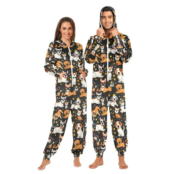 Adult Christmas Onesie Many Dogs Adult Zipper One-Piece Pajamas Unisex Pajamas with Pockets