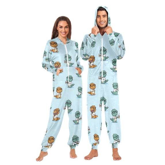 Adult Christmas Onesie Office Dinosaur Adult Zipper One-Piece Pajamas Unisex Pajamas with Pockets