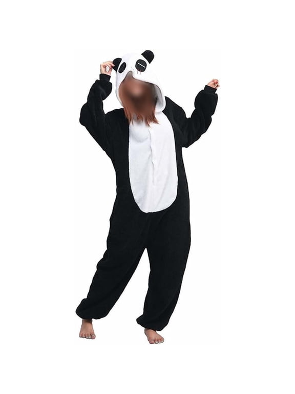 Adult Christmas Onesie Panda Pajamas Flannel Plush One Piece Sleepwear for Women and Men (White S)