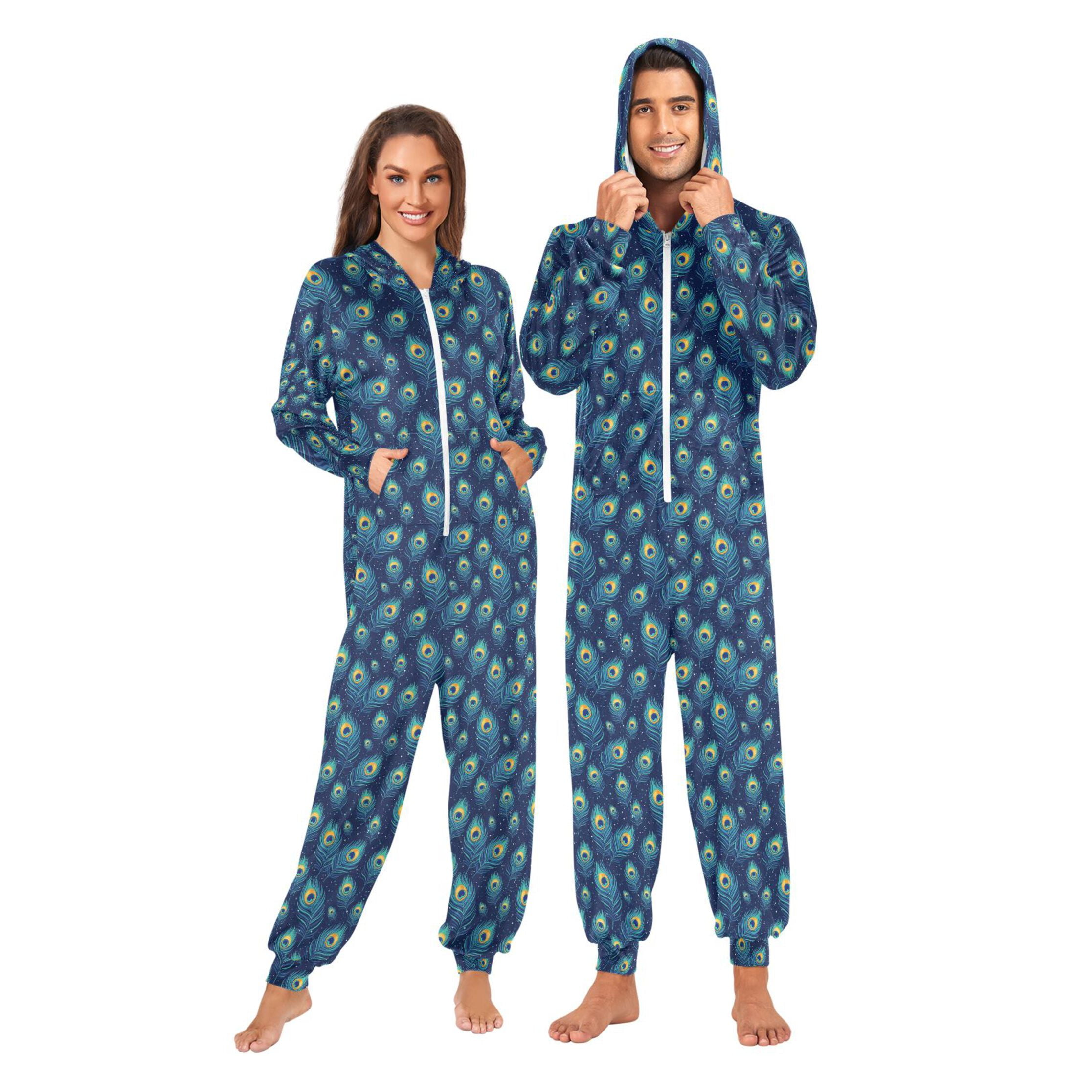 Adult Christmas Onesie Peacock Bird Feather Pattern Zipper One
