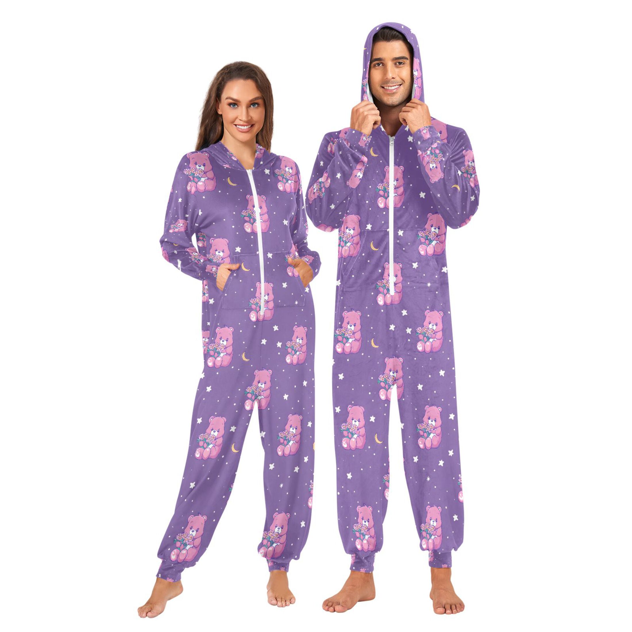 Adult Christmas Onesie Powder-colored Bear Cub Hoshiboshi Fuuka Adult Zipper One-Piece Pajamas Unisex Pajamas with Pockets
