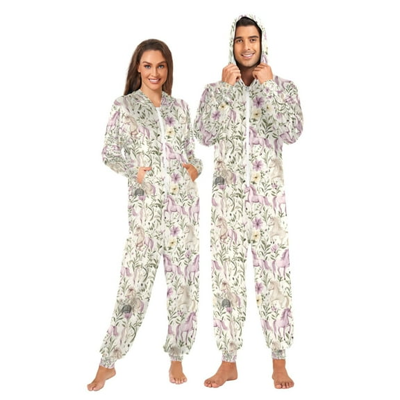Adult Christmas Onesie Purple Unicorn Figure Zipper One-Piece Pajamas Unisex with Pockets