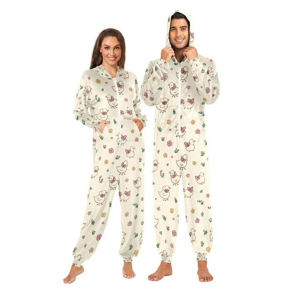 Adult Christmas Onesie Retro Inspired Cute Duck Adult Zipper One-Piece Pajamas Unisex Pajamas with Pockets