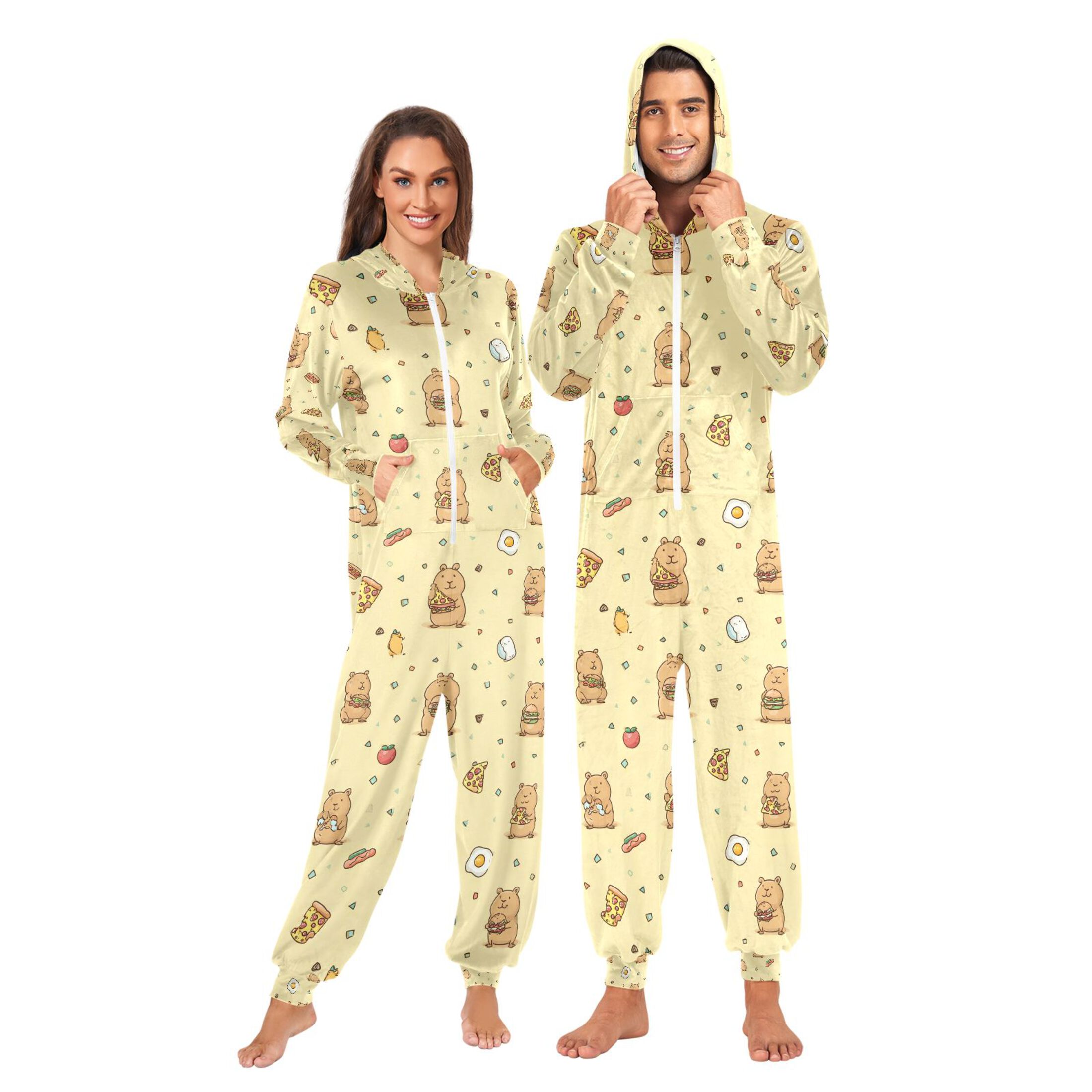 Adult Christmas Onesie Sakapibara Adult Zipper One-Piece Pajamas Unisex Pajamas with Pockets