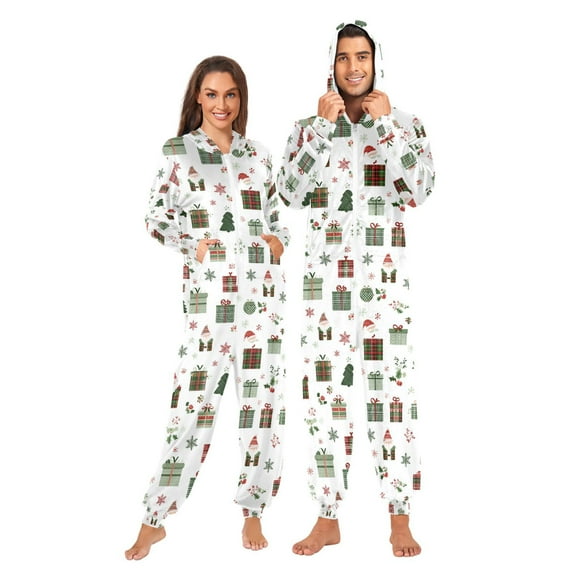 Adult Christmas Onesie Santa Claus Gifts Zipper One-Piece Pajamas Unisex with Pockets