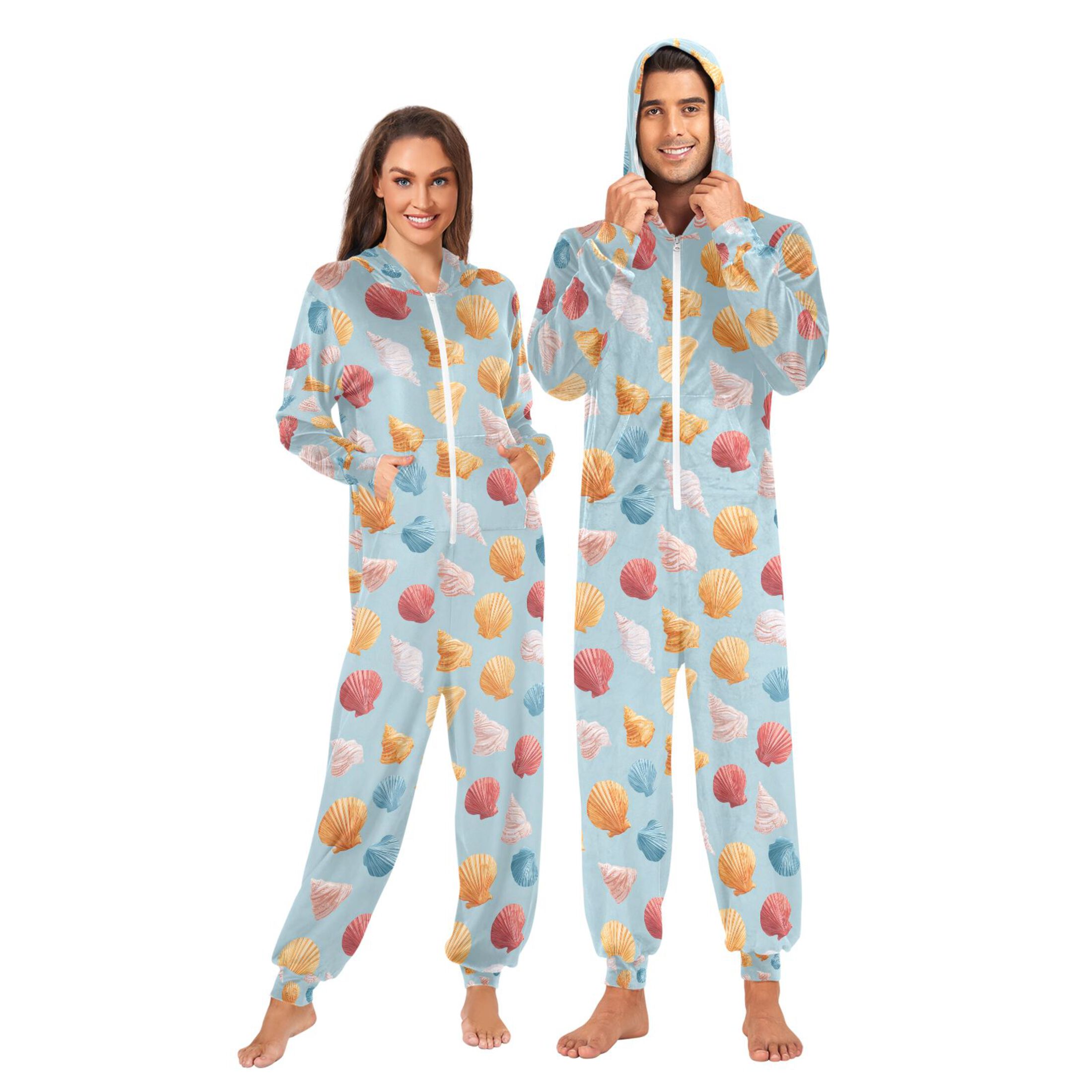 Adult Christmas Onesie Shell Minimalism Adult Zipper One-Piece Pajamas Unisex Pajamas with Pockets