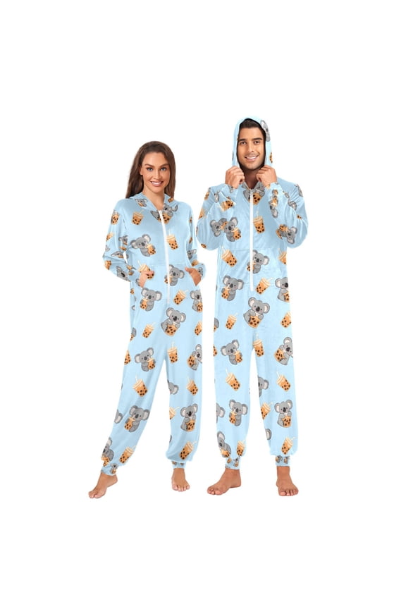 Adult Christmas Onesie Sloth Milk Tea Adult Zipper One-Piece Pajamas Unisex Pajamas with Pockets