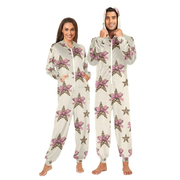 Adult Christmas Onesie Starfish Butterfly Adult Zipper One-Piece Pajamas Unisex Pajamas with Pockets