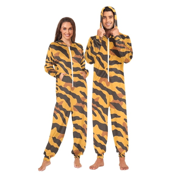 Adult Christmas Onesie Tiger Print Zipper One-Piece Pajamas Unisex with Pockets