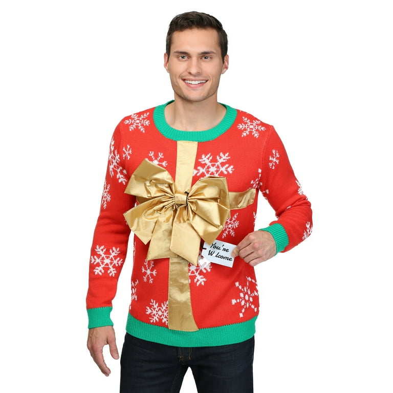 Pet Christmas Present Sweater | Adult | Unisex | Brown/Green/Red | XL | Fun Costumes