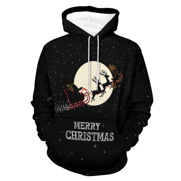 Adult Christmas Santa Claus Graphic Hoodie, 3D All Over Print Holiday Pullover Sweatshirt with Hood & Pocket, Funny Ugly Christmas Sweater Style