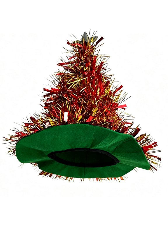 Adult Christmas Tree Hat Tinsel Star Holiday Costume Cap Funny Christmas Party Headwear Photo Prop