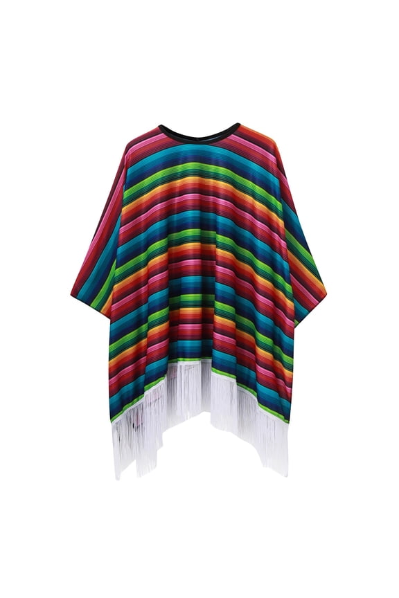 Adult Cinco De Mayo Mexican Fiesta Serape Poncho Mexican Fiesta Event Accessory Traditional Ponchos Cape for Men Women Size One Size