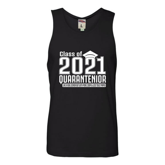 Adult Class Of 2021 Quarantenior Funny Graduate Quarantine Sleeveless Tank Top Cotton T-Shirt