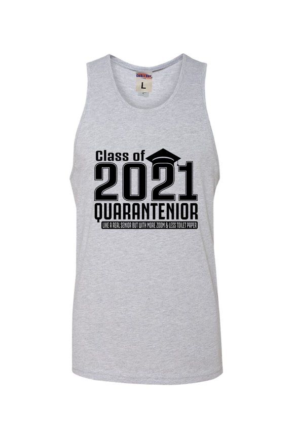 Adult Class Of 2021 Quarantenior Funny Graduate Quarantine Sleeveless Tank Top Cotton T-Shirt