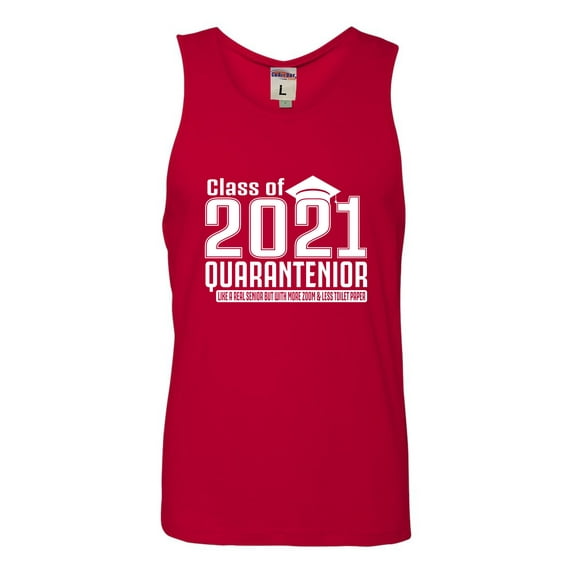 Adult Class Of 2021 Quarantenior Funny Graduate Quarantine Sleeveless Tank Top Cotton T-Shirt