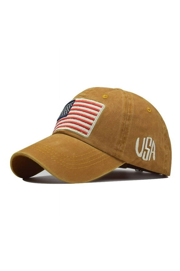 On Sale Womens Hats Baseball Caps Under $5 Adult Classic American Flag Washed Old Letter American Sunshade Baseball Cap