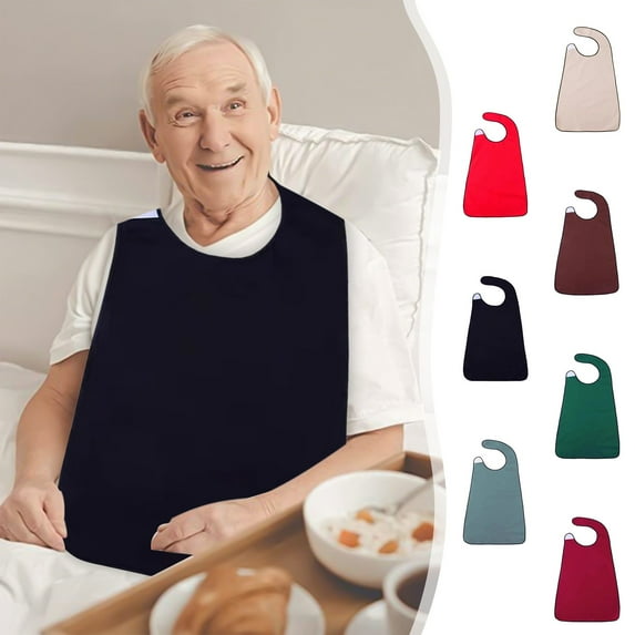 Adult Cloth Eating Bib | Adjustable Hook & Loop Closure | Washable Cotton Clothing Protector | Large Size 29.5"x17.7" | For Seniors Disabled | Multiple Colors | 1 Pack