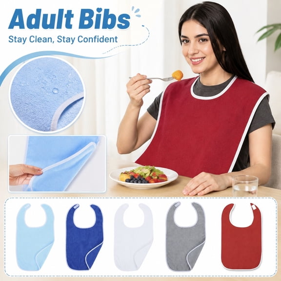 Adult Clothing Protector, Bib Extra Large, Daycare Bib, Waterproof Bib, 30X18 in Red Cotton Terry Cloth Absorbent Spill Proof, Machine Washable Coverage to Keep Clothing Clean