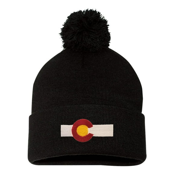 Adult Colorado Flag Embroidered Knit Beanie Pom Cap