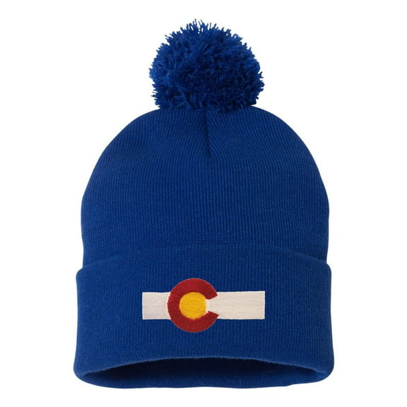Adult Colorado Flag Embroidered Knit Beanie Pom Cap