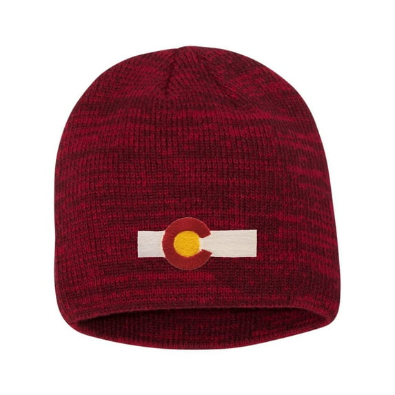 Adult Colorado Flag Embroidered Marled Knit Beanie Cap
