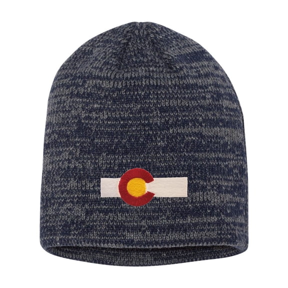 Adult Colorado Flag Embroidered Marled Knit Beanie Cap