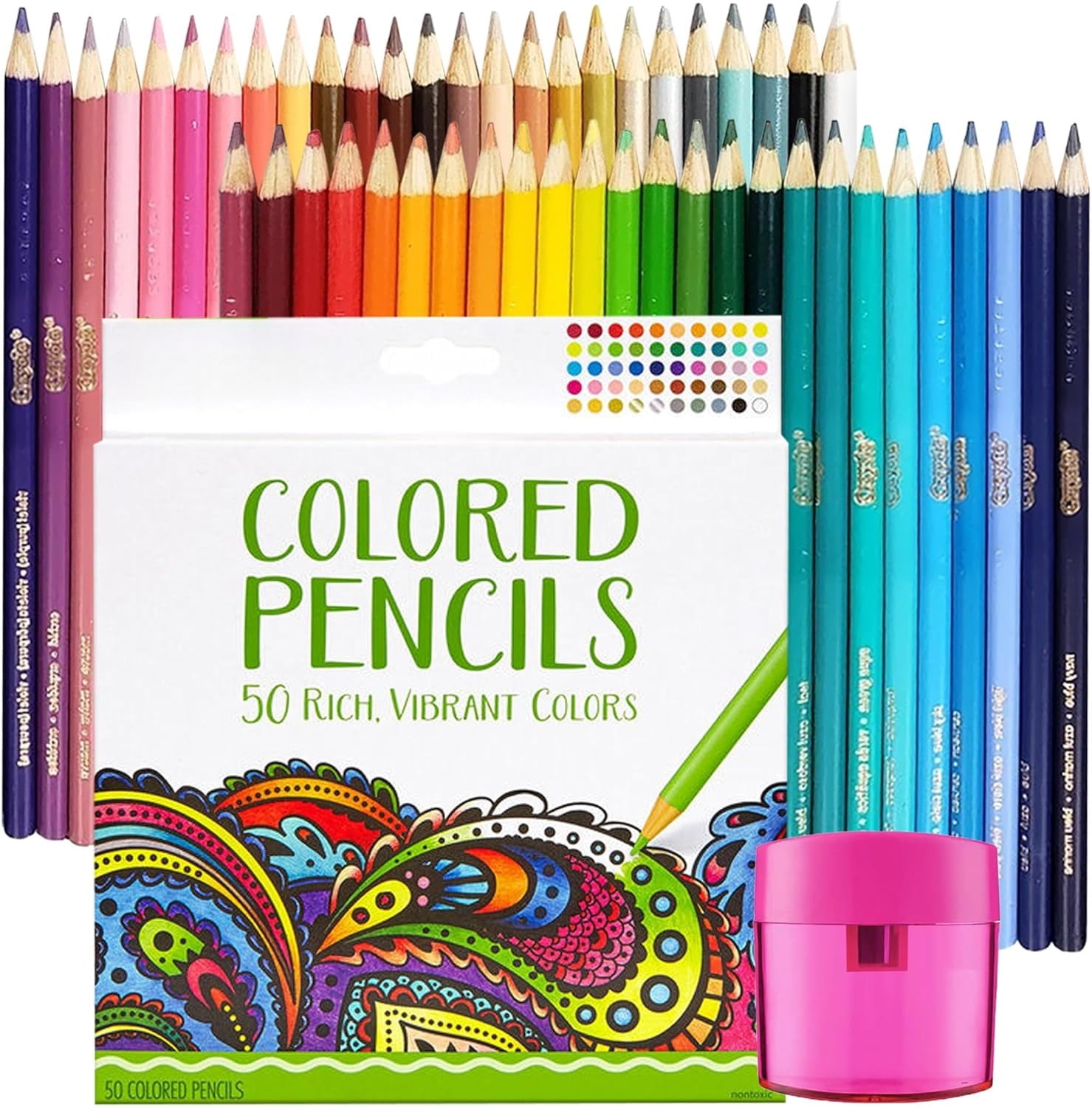 Adult Colored Pencils, Adult Coloring Drawing Pencils, 50 Count, Multicolor and 1 Pencil Sharpener (Gift Pack)