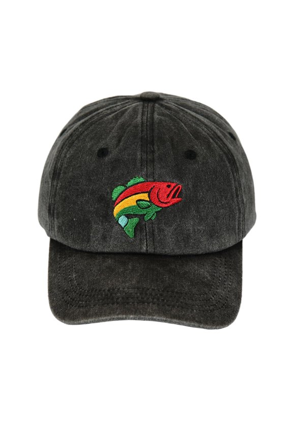 Adult Colorful Fish Embroidery Washed Cap, Casual Versatile Vintage Soft Top Baseball Cap