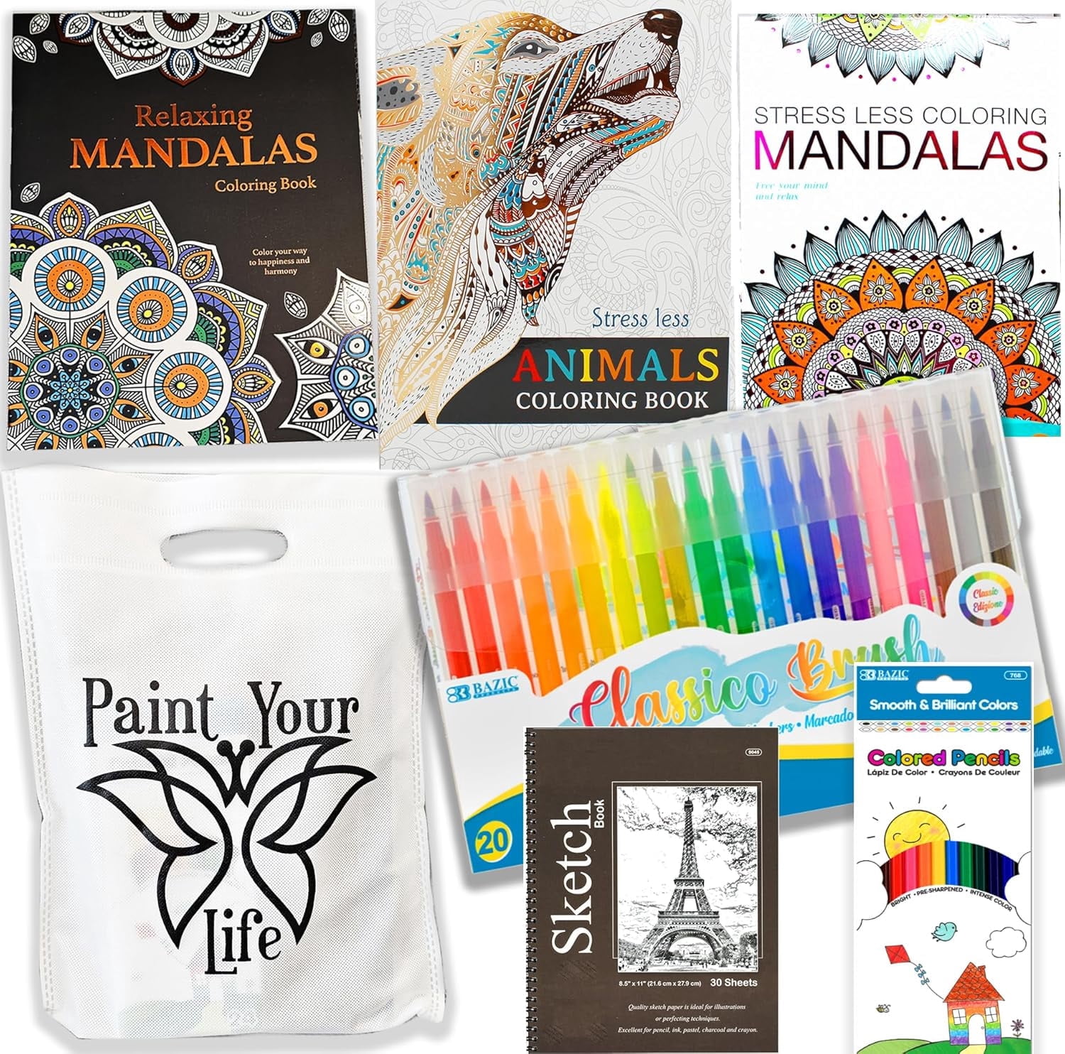 Adult Coloring Book Set Art kit activities Mandalas, Pencils & Markers care package Gift basket Get well soon gift, for women, men, after surgery for Stress Anxiety Relief & Relaxation