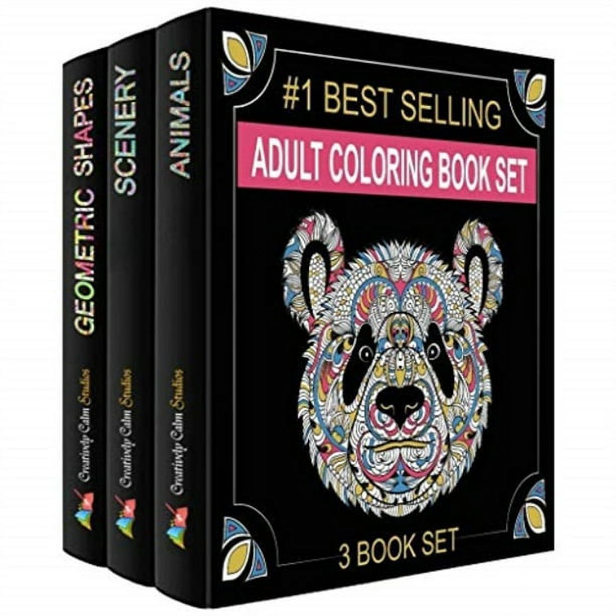 Adult Coloring Books Set - 3 Coloring Books For Grownups - 120 Unique Animals, Scenery & Mandalas Designs. Coloring books for adults relaxation. - image 1 of 5
