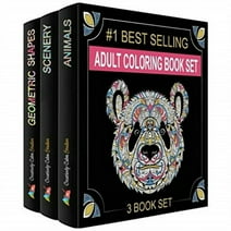 Adult Coloring Books Set - 3 Coloring Books For Grownups - 120 Unique Animals, Scenery & Mandalas Designs. Coloring books for adults relaxation.